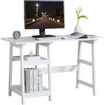Homcom Compact Computer Storage Shelves White Writing Desk 51x119.5cm