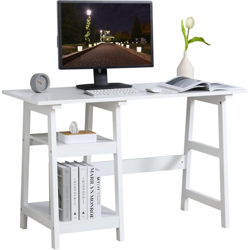 Homcom Compact Computer Storage Shelves White Writing Desk 51x119.5cm