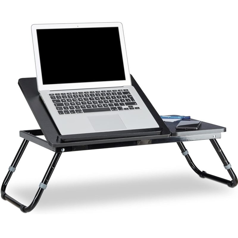 Relaxdays Laptop table wooden bed side storage tray