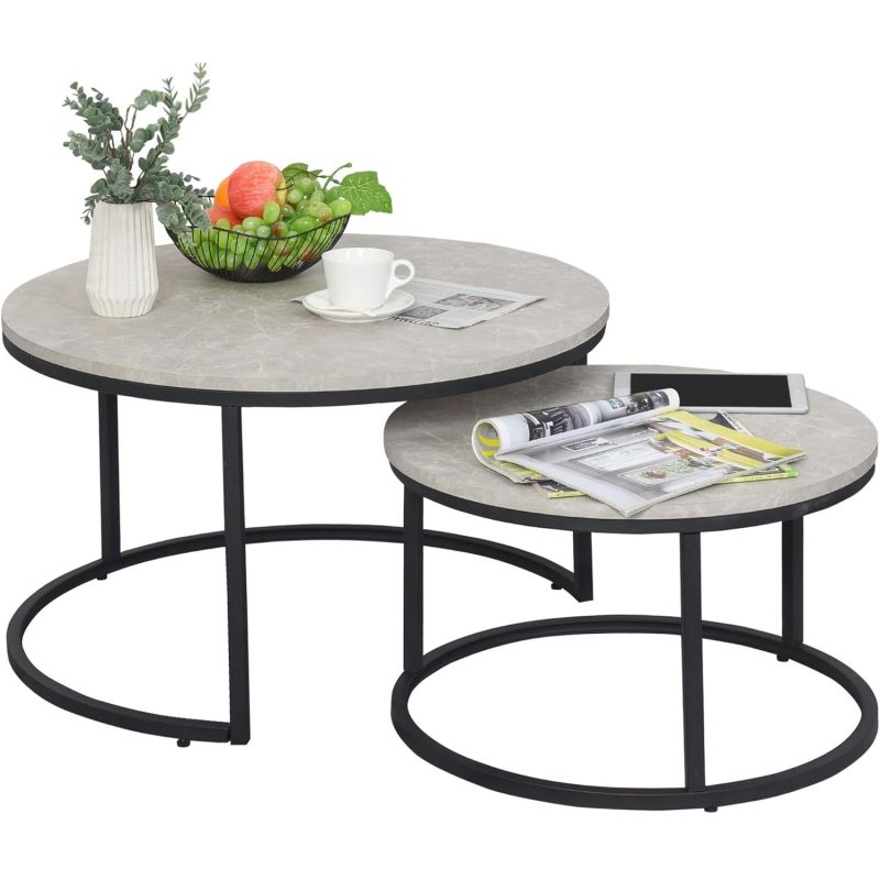 Homcom Stacking Marble Effect Grey/Black Coffee Table 78.5cm 2pcs