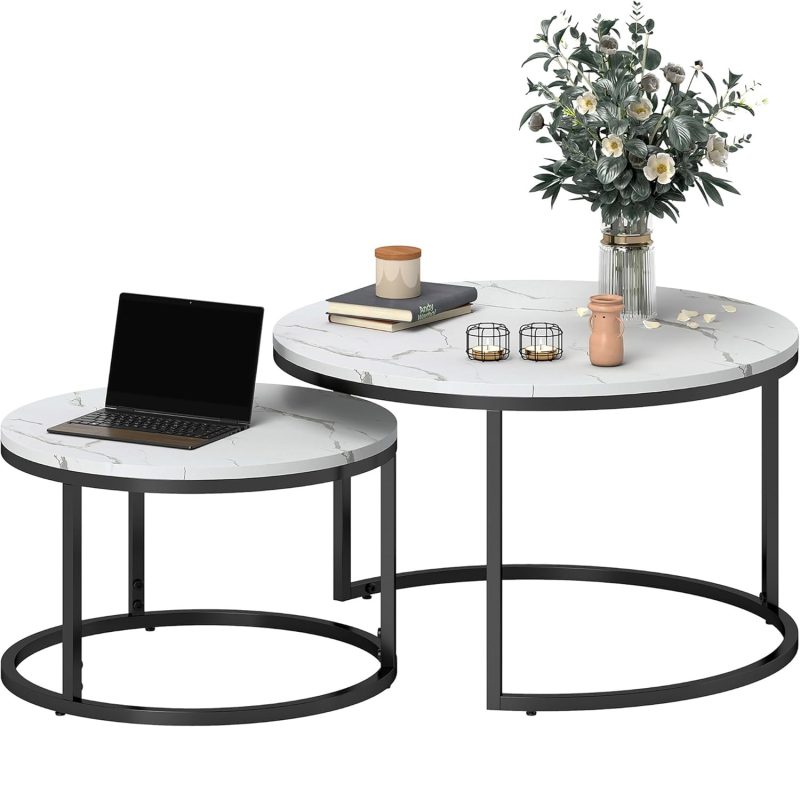 Homcom Living Room Faux Marbled White Coffee Table 78.5x78.5cm 2pcs