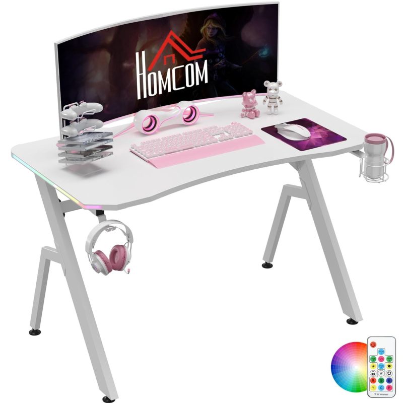Homcom Ergonomic LED Gaming Desk - Black, 1200x660x760mm