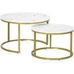 Homcom Round White/Gold Coffee Table 74cm 2pcs