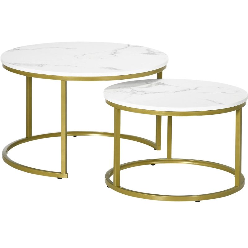 Homcom Round White/Gold Coffee Table 74cm 2pcs